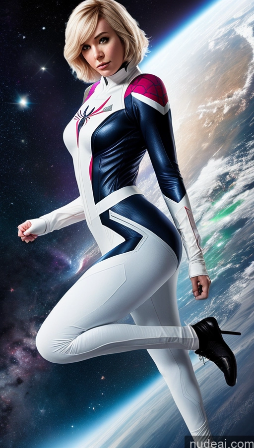 ai nude image of arafed woman in a space suit standing in front of a planet pics of Space Suit Spider-Gwen