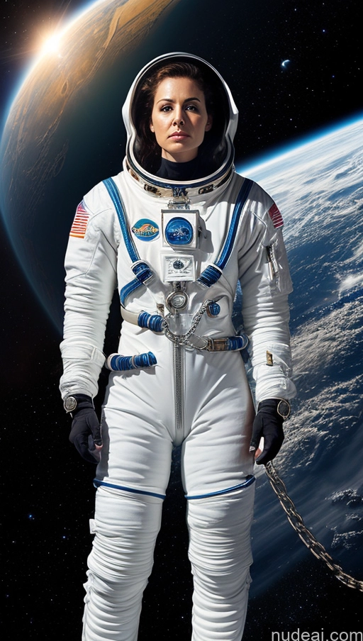 ai nude image of astronaut in space suit standing in front of a planet pics of Space Suit Chain Shackles