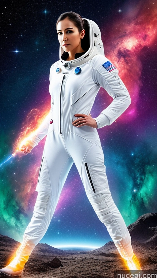 ai nude image of arafed woman in a space suit standing on a planet with a bright light pics of Space Suit Powering Up