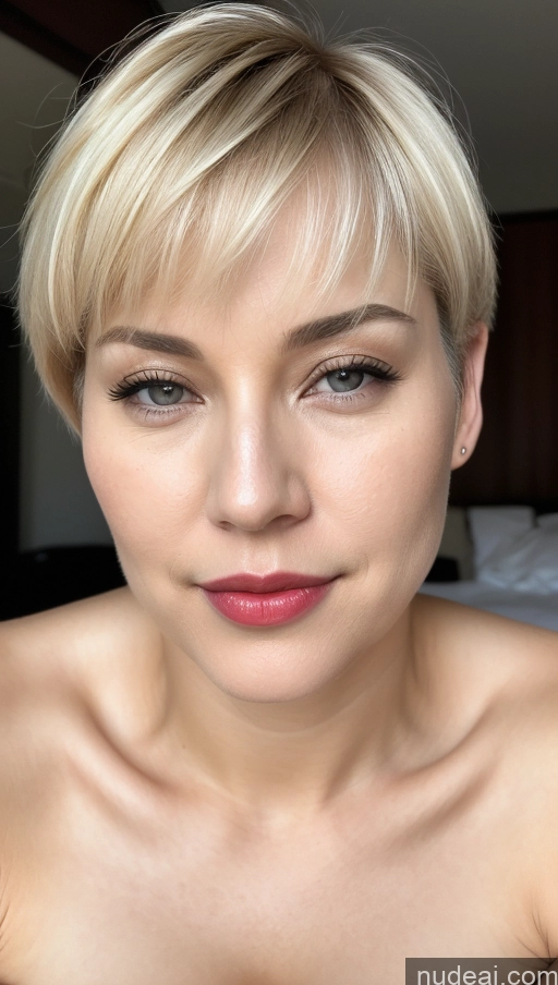 ai nude image of blond woman with short hair and a pink lip posing for a picture pics of Woman One Huge Boobs Beautiful Lipstick Fairer Skin 40s Short Hair Korean Close-up View Detailed Simple Blonde