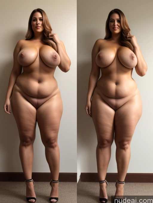 ai nude image of arafed woman with a very large breast standing in front of a wall pics of Tall Long Legs Chubby Big Hips Big Ass Thick Abs Nude High Heels Two Busty Beautiful 40s