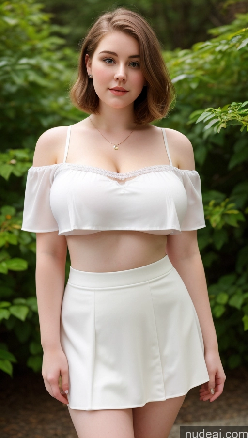 ai nude image of arafed woman in white top and skirt posing for a picture pics of Beautiful Perfect Boobs Busty Big Hips Fairer Skin Thick 18 Brunette Bobcut Russian Detailed Mini Skirt Blouse