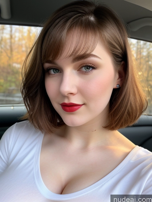 ai nude image of there is a woman with a red lipstick and a white shirt pics of Beautiful Fairer Skin Thick 18 Brunette Bobcut Russian Close-up View Lipstick Shirt Perfect Boobs Busty