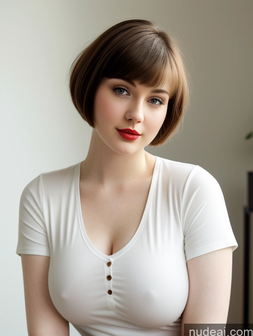 ai nude image of there is a woman with a white shirt and red lipstick pics of Beautiful Fairer Skin Thick 18 Brunette Russian Close-up View Lipstick Shirt Perfect Boobs Busty Short Hair