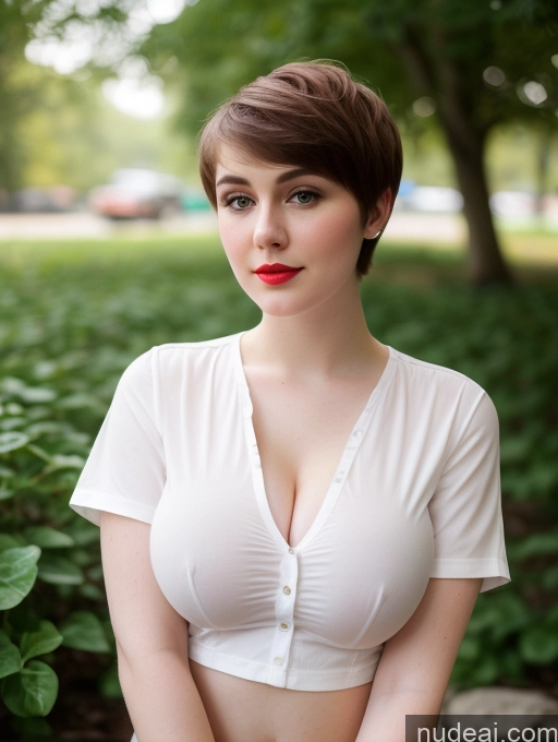 ai nude image of arafed woman in white shirt posing for a picture in a park pics of Beautiful Fairer Skin Thick 18 Brunette Russian Close-up View Lipstick Shirt Perfect Boobs Busty Pixie