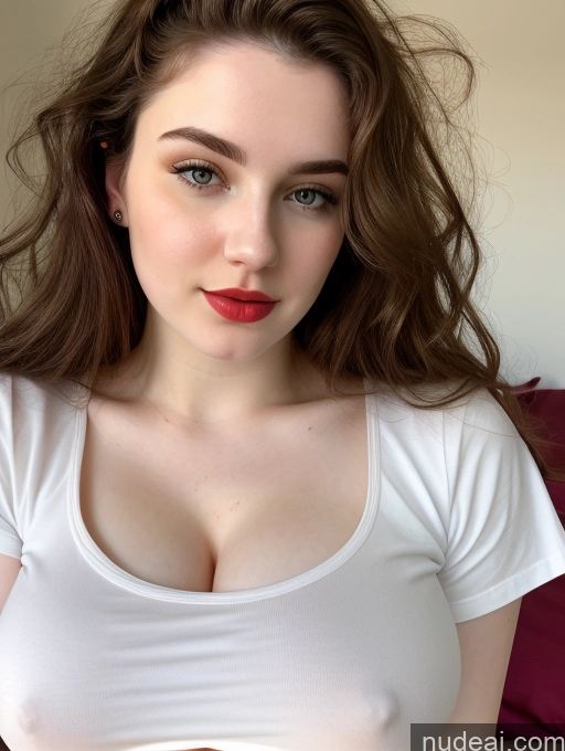 ai nude image of there is a woman with a white shirt and red lipstick pics of Beautiful Fairer Skin Thick 18 Brunette Russian Close-up View Lipstick Shirt Perfect Boobs Busty Messy