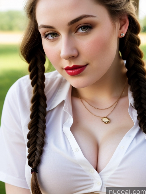 ai nude image of arafed woman with long hair and a white shirt posing for a picture pics of Beautiful Fairer Skin Thick 18 Brunette Russian Close-up View Lipstick Shirt Perfect Boobs Busty Braided