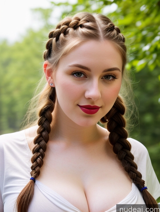 ai nude image of arafed woman with a big breast and a braid in her hair pics of Beautiful Fairer Skin Thick 18 Brunette Russian Close-up View Lipstick Shirt Perfect Boobs Busty Braided