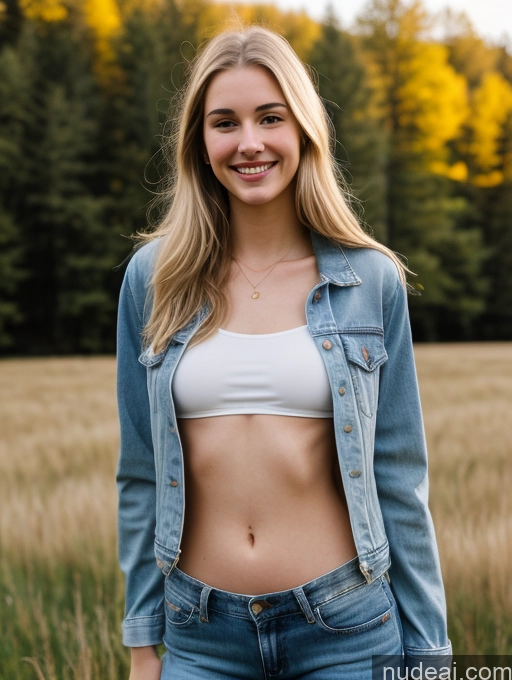 related ai porn images free for Sorority Several Small Tits Tall Skinny Fairer Skin 18 Happy Straight White Meadow Front View Jeans Jacket Crop Top