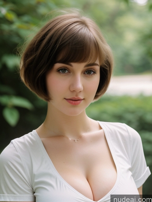 ai nude image of arafed woman with a white shirt and a necklace on her neck pics of Busty Perfect Boobs Beautiful Thick Fairer Skin 18 Russian Close-up View Shirt Brunette Short Hair