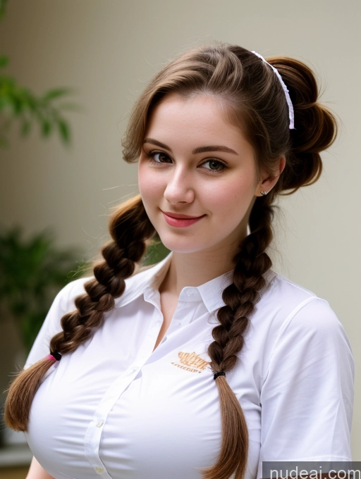 ai nude image of arafed woman with long hair in a white shirt and braids pics of Busty Perfect Boobs Beautiful Thick Fairer Skin 18 Russian Close-up View Shirt Brunette Pigtails