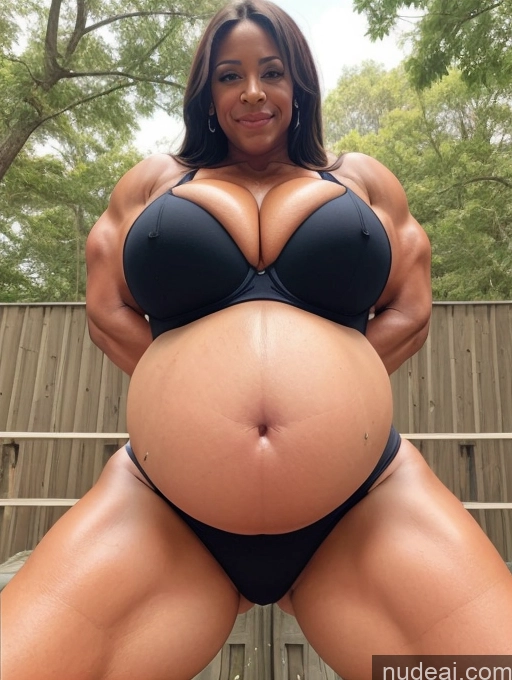 ai nude image of a woman in a black bikini posing for a picture pics of Huge Boobs Big Ass Pregnant Belly Inflation, Cuminflation, Overeating Bra Thong Muscular Bodybuilder 40s