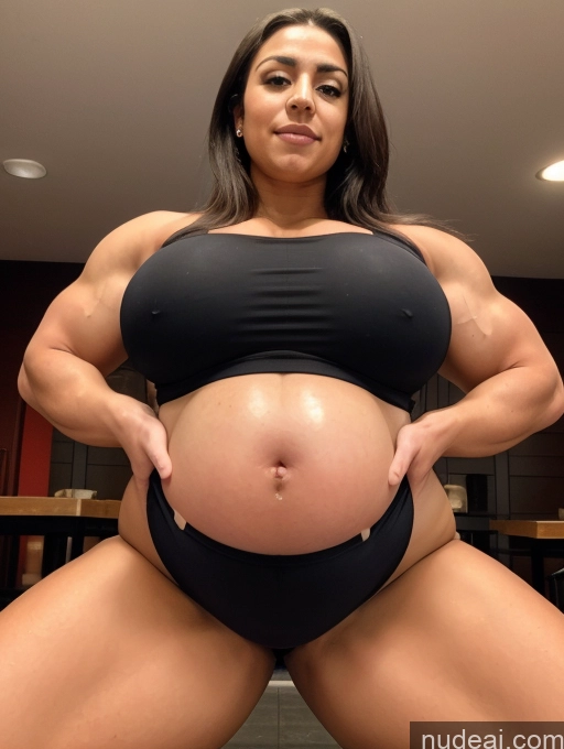 ai nude image of arafed woman in a black bikini posing for a picture pics of Huge Boobs Big Ass Pregnant Belly Inflation, Cuminflation, Overeating Muscular Bodybuilder Latina 18 Spandex Restaurant