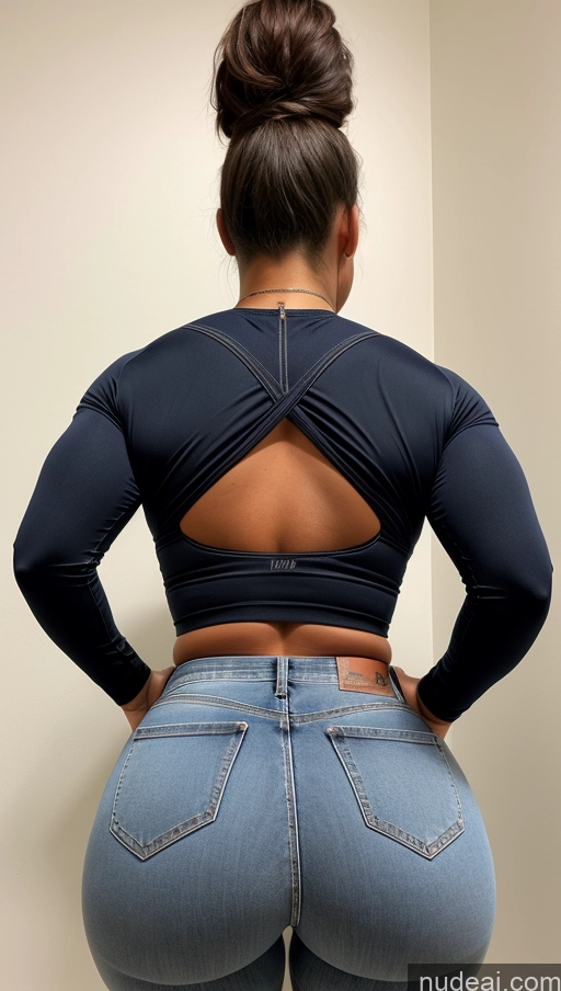 ai nude image of araffed woman in a black top and jeans showing her butt pics of Athlete Big Ass Big Hips Jeans Back View