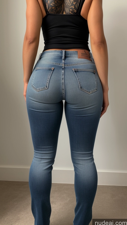 ai nude image of araffed woman in jeans and a black top standing in a room pics of Athlete Big Ass Big Hips Jeans Back View