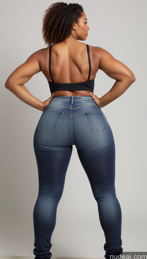 ai nude image of a woman in a black bra top and jeans posing for a picture pics of Athlete Big Ass Big Hips Jeans Back View