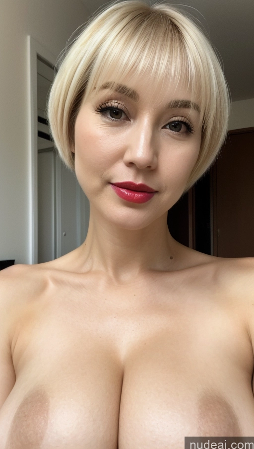 ai nude image of arafed woman with a very big breast posing for a picture pics of One Huge Boobs Lipstick Beautiful Fairer Skin 40s Short Hair Korean Detailed Simple Woman Close-up View Blonde