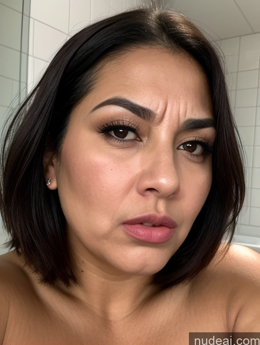 ai nude image of there is a woman with a very big breast posing for a picture pics of Close-up View Bending Over Seductive Sexy Face Serious Sad Shocked 30s Black Hair Bobcut Jewish Bathroom Milf Laughing Angry Pouting Lips Tanned Skin Pubic Hair Busty Thick Huge Boobs