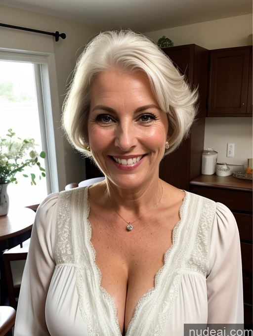 ai nude image of blond woman with a white blouse and a necklace smiling pics of Milf Perfect Boobs Tall 30s Happy White Hair Dutch Front View Blouse Cleavage