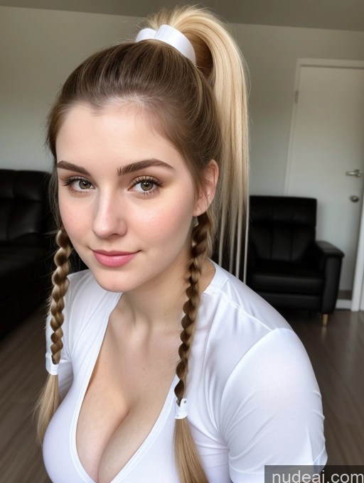 ai nude image of blond woman with long hair in a ponytail with a white shirt pics of Pigtails Ponytail Busty Perfect Boobs Thick Fairer Skin Beautiful Brunette Russian Shirt 18 Close-up View