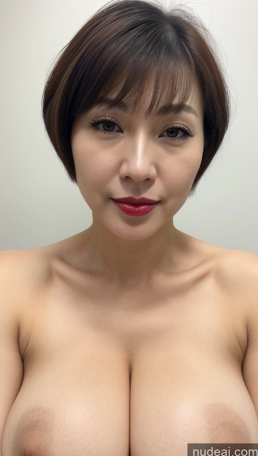 ai nude image of arafed asian woman with big breast showing off her big tits pics of Woman One Huge Boobs Beautiful Lipstick Fairer Skin 40s Short Hair Korean Close-up View Detailed Simple