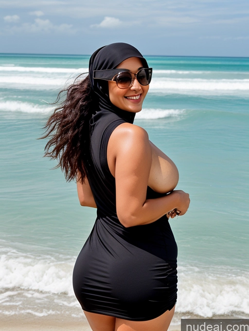 ai nude image of araffe woman in a black swimsuit and sunglasses on the beach pics of One Big Ass Chubby 40s Seductive Black Hair Messy Indonesian Beach Front View Bending Over Happy Niqab Perfect Boobs Casual Jeans Dress Milf Big Hips