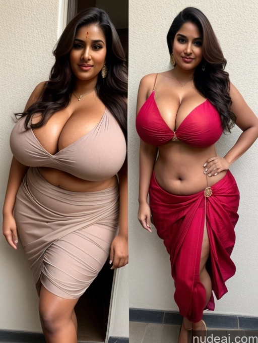 ai nude image of two women in different outfits posing for a picture pics of Busty Huge Boobs Perfect Boobs Big Ass Big Hips Long Legs Tall Perfect Body Thick Chubby Fat Sari Indian Blouse Miss Universe Model Partially Nude