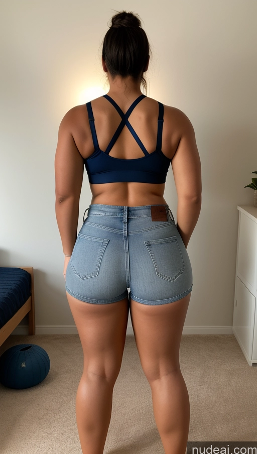 ai nude image of araffe butt showing off her jeans and a bra top pics of Athlete Big Hips Big Ass Bedroom Jeans Short Shorts Back View