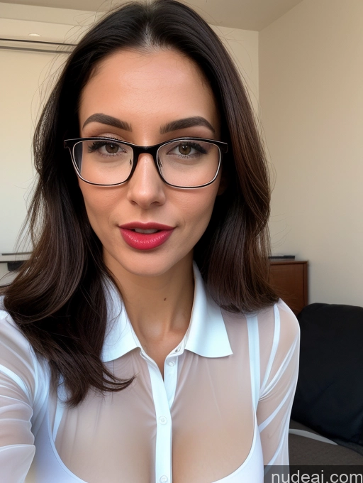 ai nude image of there is a woman wearing glasses and a white shirt pics of Sorority Busty Perfect Boobs Beautiful Glasses Lipstick Skinny Perfect Body Pubic Hair Oiled Body Sexy Face Close-up View Blouse Panties Polo Professor Secretary Shirt Teacher Stylish Stockings Transparent Blowjob