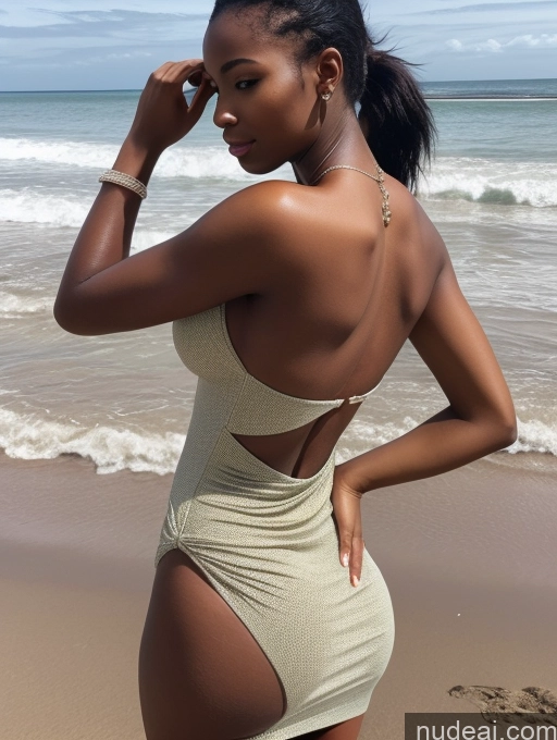 ai nude image of araffe woman in a tan swimsuit standing on the beach pics of One Big Ass 18 Black Hair Diamond Jewelry Back View African Dress Sexy Face Skin Detail (beta) Woman Seductive Eating Small Tits Beach Ponytail