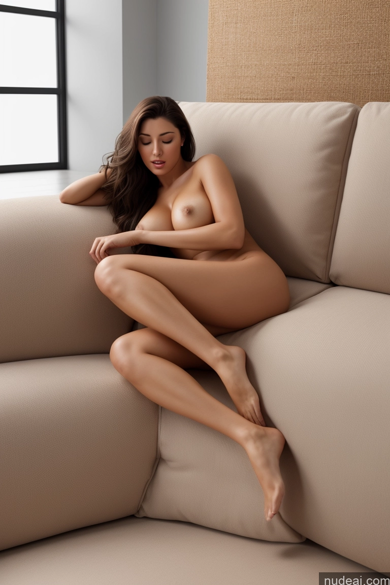 ai nude image of nude woman sitting on a couch with her legs crossed pics of Woman One Perfect Boobs Perfect Body Big Ass 18 Seductive Orgasm Brunette Long Hair White 3d Nude Detailed Couch