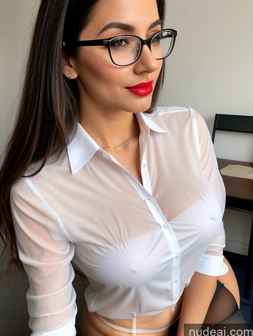 ai nude image of there is a woman wearing glasses and a white shirt posing for a picture pics of Sorority Busty Perfect Boobs Beautiful Glasses Lipstick Skinny Perfect Body Pubic Hair Oiled Body Sexy Face Close-up View Blouse Panties Polo Professor Secretary Shirt Teacher Stylish Stockings Transparent Cumshot