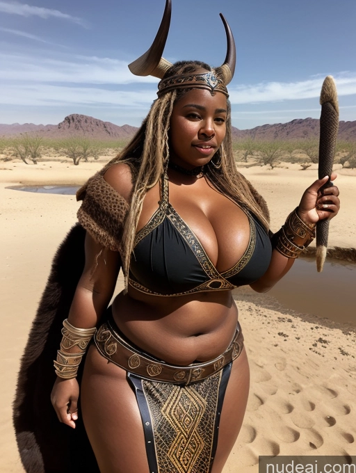 ai nude image of araffe woman in a bikini and horned headdress holding a spear pics of Black Oasis Thick Huge Boobs Viking