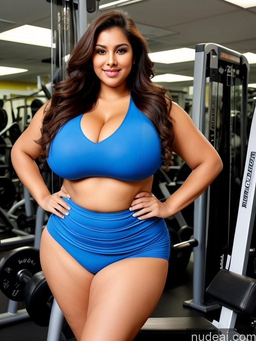 ai nude image of araffe woman in a blue bikini posing in a gym pics of Miss Universe Model Busty Huge Boobs Perfect Boobs Beautiful Big Ass Thick Chubby Fat Big Hips Long Legs Short Perfect Body Sexy Face Indian Gym Blouse Sari