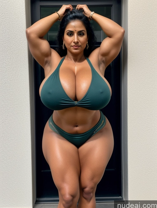 ai nude image of arafed woman in a green bikini posing for a picture pics of Bodybuilder Busty Perfect Boobs Huge Boobs Big Ass Beautiful Abs Muscular Thick Fat Big Hips Long Legs Short Shocked Sari Italian