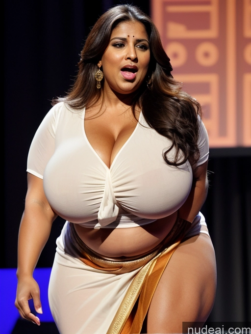 ai nude image of araffe woman in a white dress with a big breast pics of Huge Boobs Busty Perfect Boobs Beautiful Big Ass Thick Chubby Fat Big Hips Long Legs Muscular Bodybuilder Tall Perfect Body Shocked French Stage Bending Over Blouse Sari