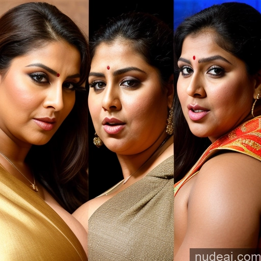 ai nude image of three women in saris posing for a picture in a studio pics of Huge Boobs Busty Perfect Boobs Beautiful Big Ass Thick Chubby Fat Big Hips Long Legs Muscular Bodybuilder Tall Perfect Body Shocked French Stage Bending Over Blouse Sari