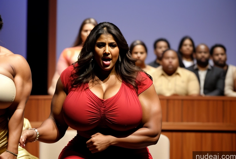 ai nude image of there are two women in a red dress are standing in front of a crowd pics of Huge Boobs Busty Perfect Boobs Beautiful Big Ass Thick Chubby Fat Big Hips Long Legs Muscular Bodybuilder Tall Perfect Body Shocked French Stage Bending Over Blouse Sari