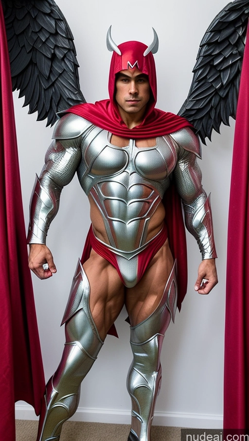 ai nude image of arafed man in a costume with wings and a cape pics of Angel Superhero Abs Muscular Busty Fantasy Armor Bodybuilder