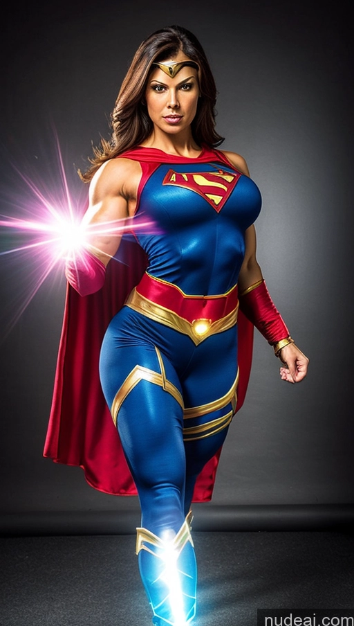 ai nude image of araffe woman in a superman costume with a flash of light pics of Tie Superhero Perfect Boobs Muscular Abs Superheroine Powering Up