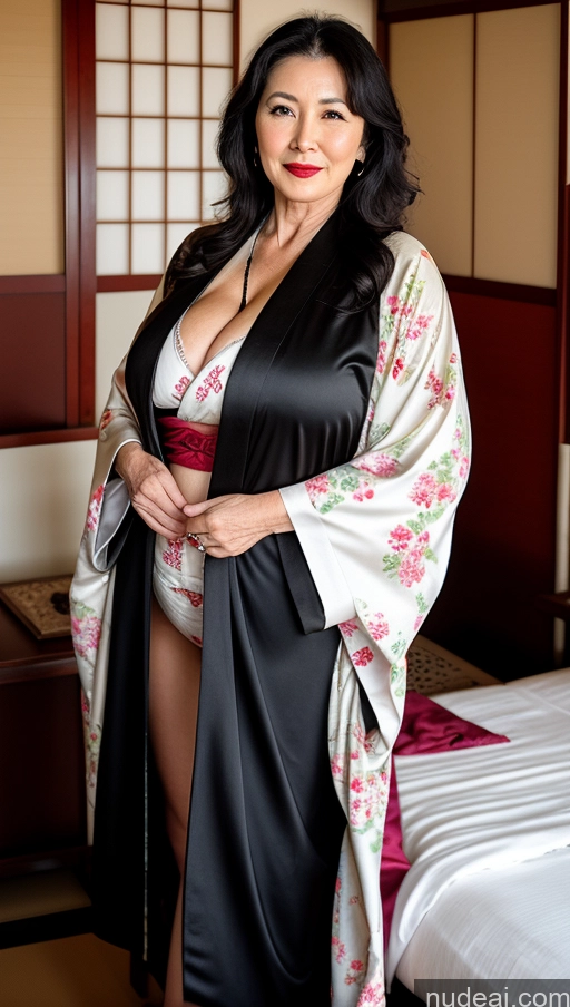 ai nude image of there is a woman in a kimono posing for a picture pics of Milf One Busty Big Hips Big Ass Pubic Hair Fairer Skin Lipstick Asian 60s Kimono Black Hair