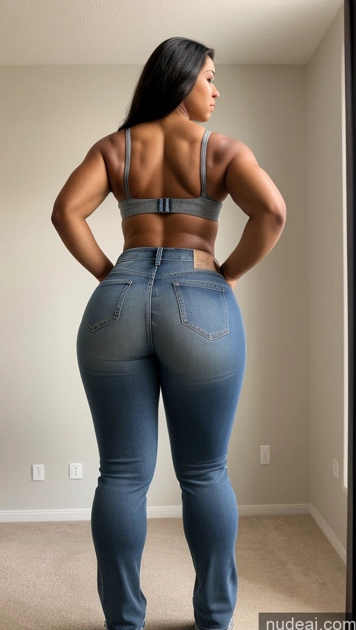 ai nude image of araffe woman in jeans and heels standing in a room pics of Athlete Big Ass Big Hips Bedroom Jeans Back View