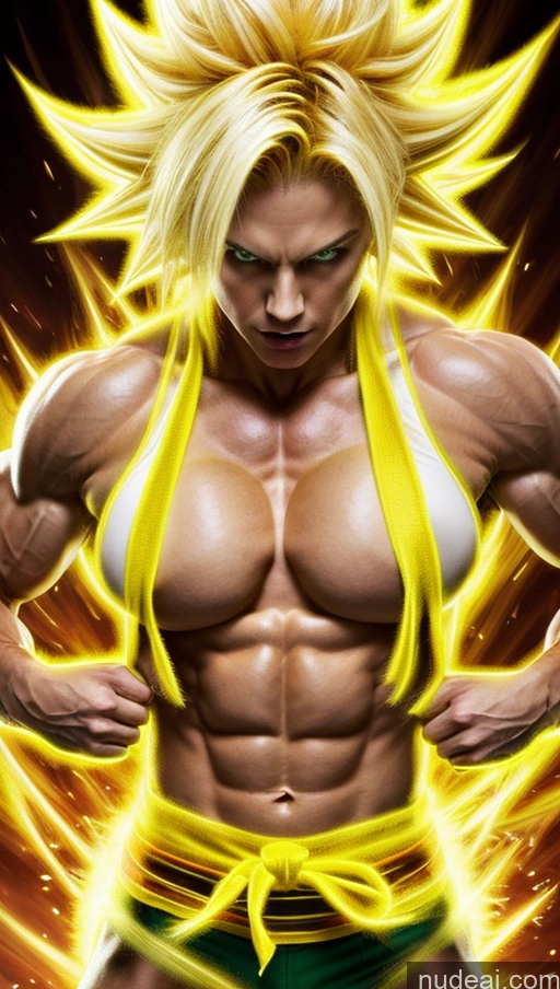 ai nude image of a close up of a person with a very big chest and a very big shirt pics of Tie Abs Muscular Busty Super Saiyan 3 Neon Lights Clothes: Yellow Super Saiyan