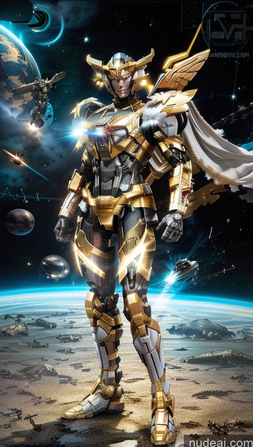 ai nude image of a close up of a person in a space suit with a cape pics of Tie SuperMecha: A-Mecha Musume A素体机娘 Menstoga, White Robes, In White And Gold Costumem, Gold Headpiece, Gold Belt, Gold Chain Woman Muscular Abs SSS: A-Mecha Musume A素体机娘 Knight Space Suit Sci-fi Armor Powering Up Heat Vision Dynamic View Perfect Boobs Busty Captain Marvel Battlefield