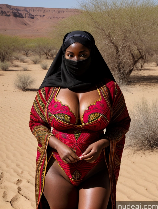 ai nude image of araffe woman in a black head scarf and red dress in the desert pics of Stockings Huge Boobs 30s Oasis Thick Niqab African Traditional