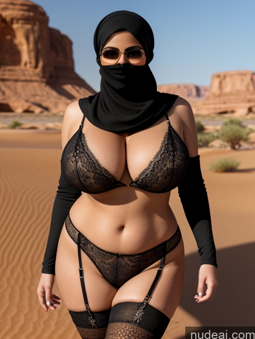 ai nude image of araffe in a black hijab and black lingerie in the desert pics of Stockings Huge Boobs Oasis Thick Niqab 50s Diamond Jewelry Stylish 3d