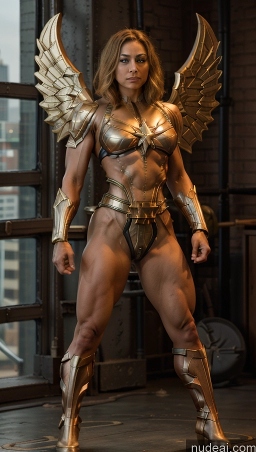 Busty Abs Captain Marvel Bodybuilder Muscular Powering Up Chastity Belt Has Wings