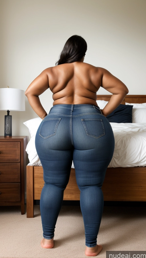 ai nude image of araffe woman in jeans standing in front of a bed pics of Big Hips Big Ass Jeans Bedroom Athlete Sleeping