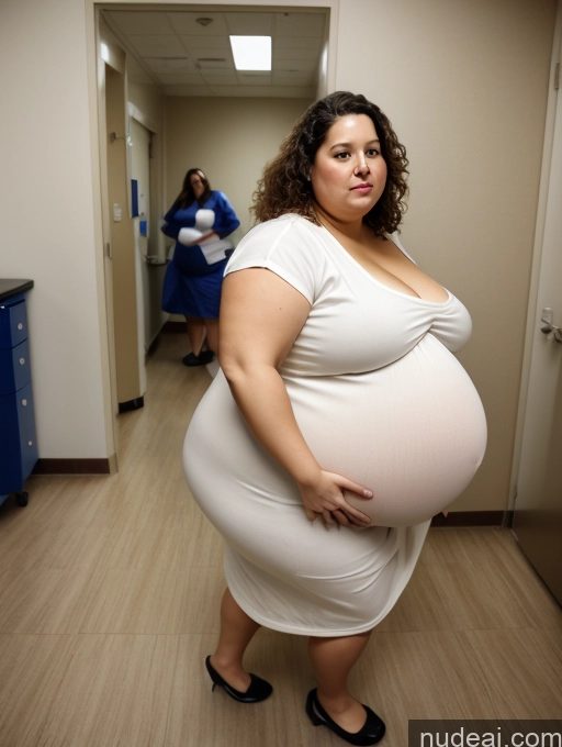 ai nude image of pregnant woman in white dress standing in hallway with other women in background pics of Hairy Women Wife Or Girlfriend Big Hips Long Legs Pubic Hair Seductive Sexy Face Brunette Italian Curly Hair 50s Pregnant Fat Obese Huge Boobs Hospital Dress