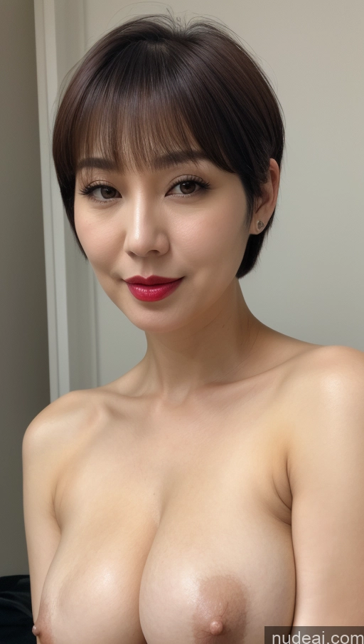 ai nude image of arafed asian woman with a very big breast posing for a picture pics of Woman Busty One Perfect Boobs Beautiful Lipstick Fairer Skin 40s Short Hair Korean Close-up View